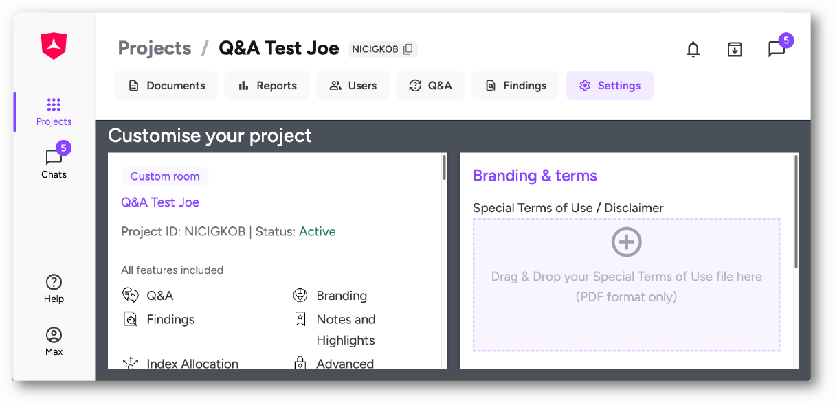 Display Project Settings Project Settings Setup | Drooms Helpcentre