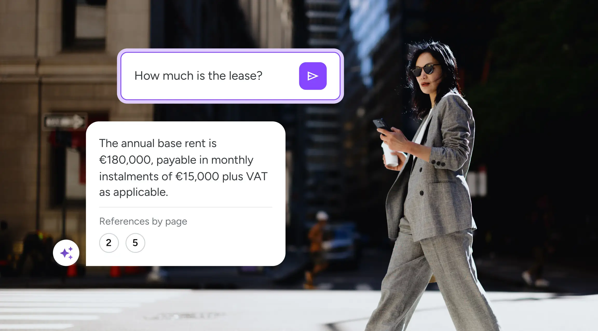 Woman in office attire on street receiving text